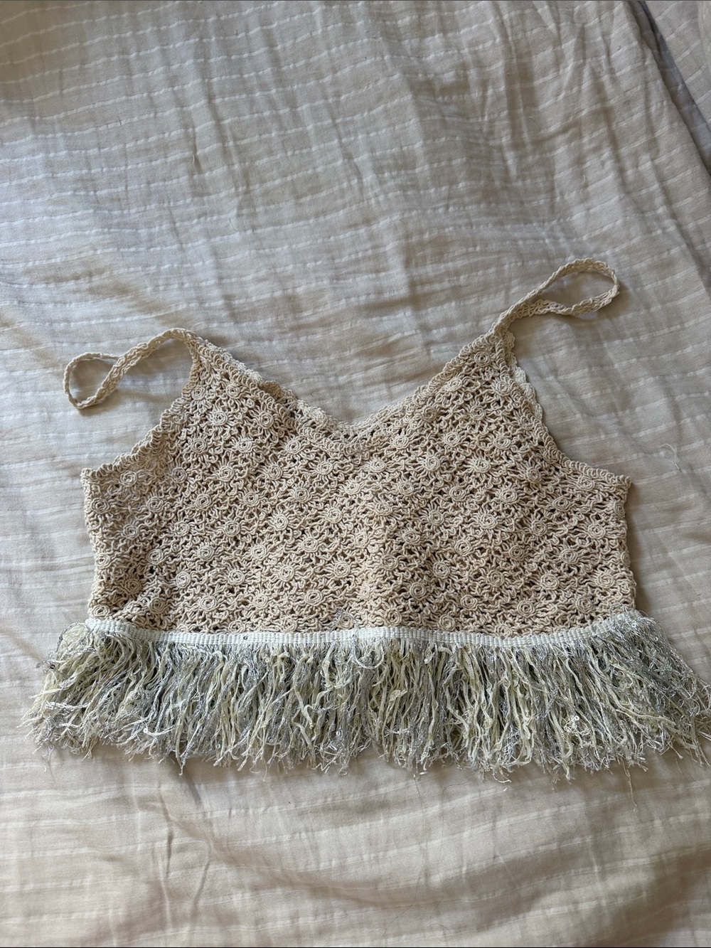 Beige Crochet Fringe Cami Top from Ibiza